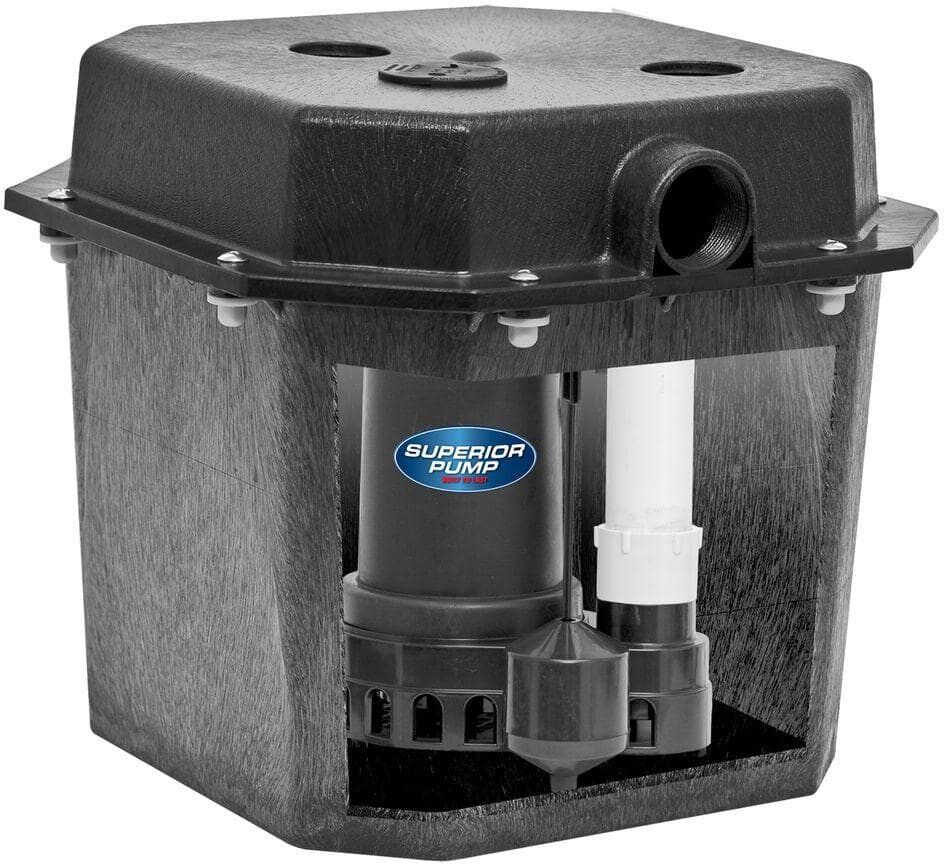 Superior Pump 92072-U 1/3 HP Submersible Remote Sink Drain Pump System - Easy to Assemble