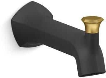 KOHLER Occasion 8 in. Diverter Bath Spout Wall-Mount with Straight Design in Matte Black Wall-Mount with Moderne Brass