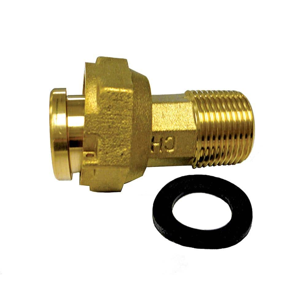 JONES STEPHENS 2-5/8 in. Length with 1-1/4 in. NPSM 1 NPT Brass Water Meter Coupling Complete with Gasket