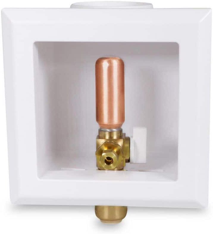 The Plumber's Choice 1/2 in. Push-Fit Icemaker Outlet Box with Valve and Hammer Arrester, White ABS Brass (Single)