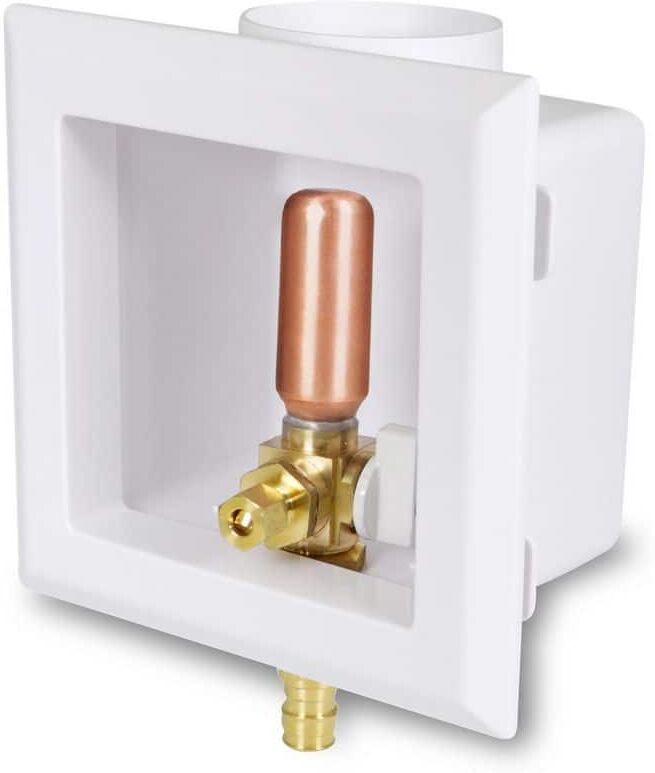 The Plumber's Choice 1/2 in. F1960 PEX Icemaker Outlet Box with Valve and Hammer Arrester, White ABS Brass (Single)