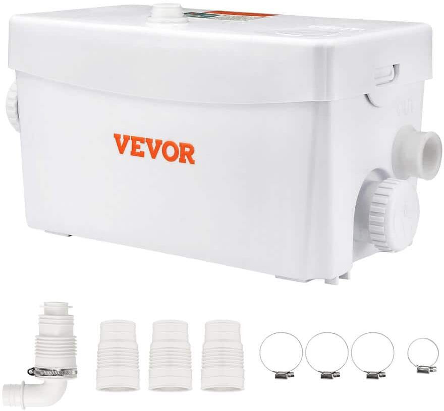 VEVOR Macerator Pump 23 ft. Head 1585 GPH 0.47 HP Sewerage Sump Pump 350-Watt with 3 Inlets for Home Water Disposal Upflush