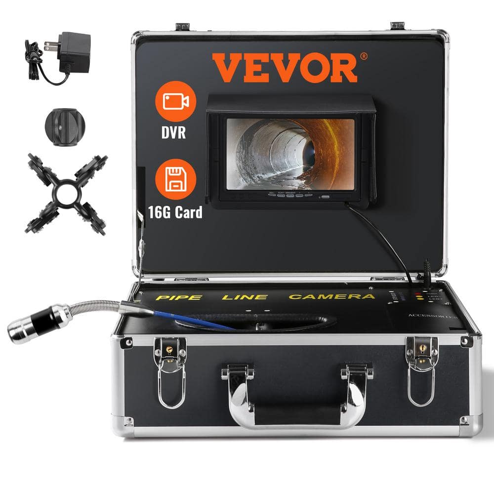 VEVOR Sewer Pipe Camera 7 in. Screen Pipeline Inspection Camera 131 ft. with DVR Function 16GB SD Card Storage Box for Market