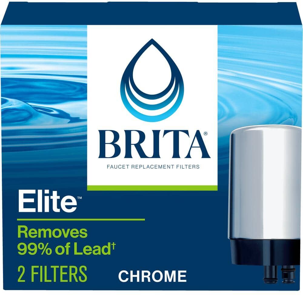 Brita Chrome Faucet Mount Tap Water Filtration System Filter Replacement Cartridge (2-Pack), BPA Free, Reduces Lead