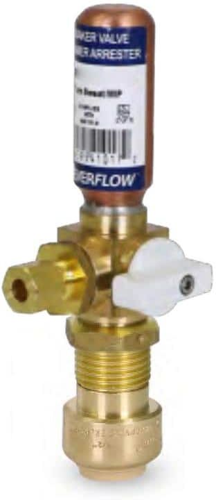 The Plumber's Choice 1/2 in. Push-Fit x 1/4 in. Brass Compression Icemaker Replacement Valve with Hammer Arrestor Lead Free