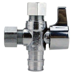 Apollo 1/2 in. Chrome-Plated Brass PEX-A Barb x 3/8 in. Compression Dual Outlet Quarter-Turn Straight Stop Valve