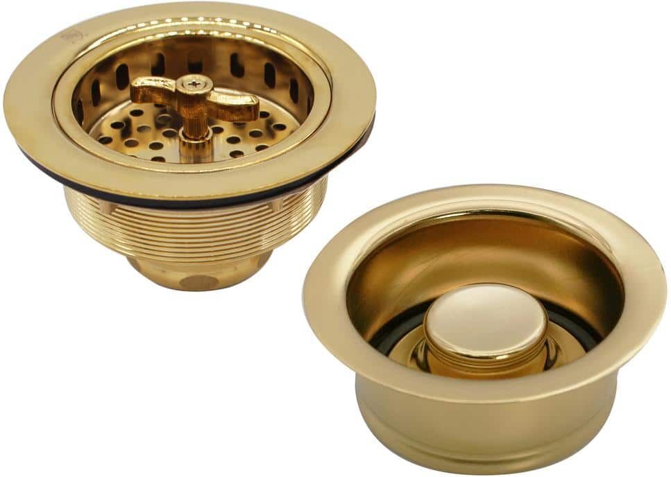 Westbrass Wing Nut Style Kitchen Basket Strainer with Waste Disposal Flange and Stopper, Polished Brass