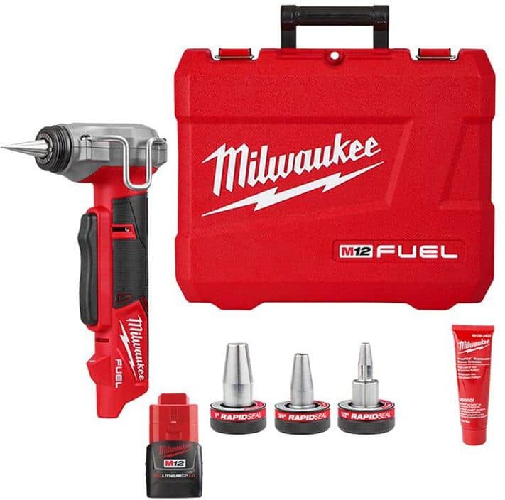 Milwaukee M12 FUEL Pro PEX Expansion Tool with 1/2 in. - 1 in. Rapid Seal ProPEX Expander Heads with 2.0 Ah Compact Battery