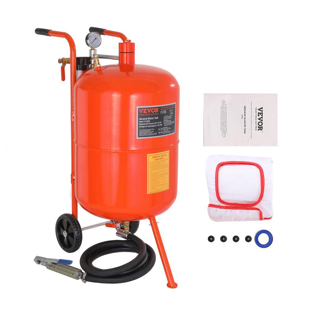 VEVOR 20 Gal. Sand Blaster 60 to 110 PSI High Pressure Sandblaster with 4 Nozzles, Oil-Water Separator for Paint Rust Removal