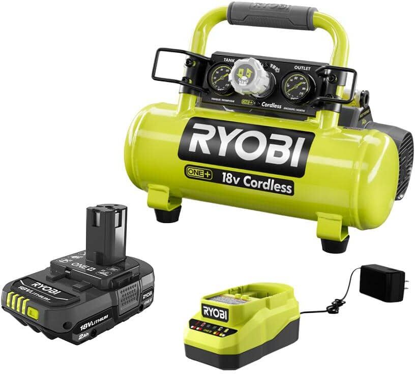 RYOBI ONE+ 18V Cordless 1 Gal. Portable Air Compressor and 2.0 Ah Compact Battery and Charger Starter Kit