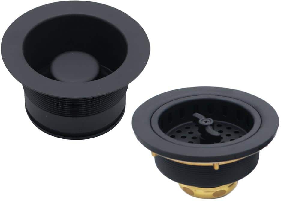 Westbrass COMBO PACK 3-1/2 in. Wing Nut Style Kitchen Sink Strainer and Waste Disposal Drain Flange with Stopper, Matte Black