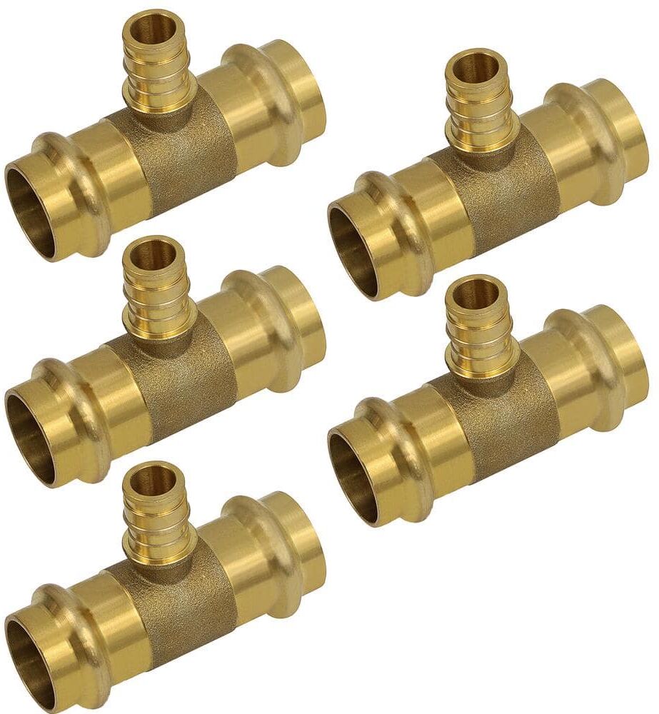 The Plumber's Choice 1/2 in. Pex A x 3/4 in. Press Lead Free Brass Tee Pipe Fitting (Pack of 5)