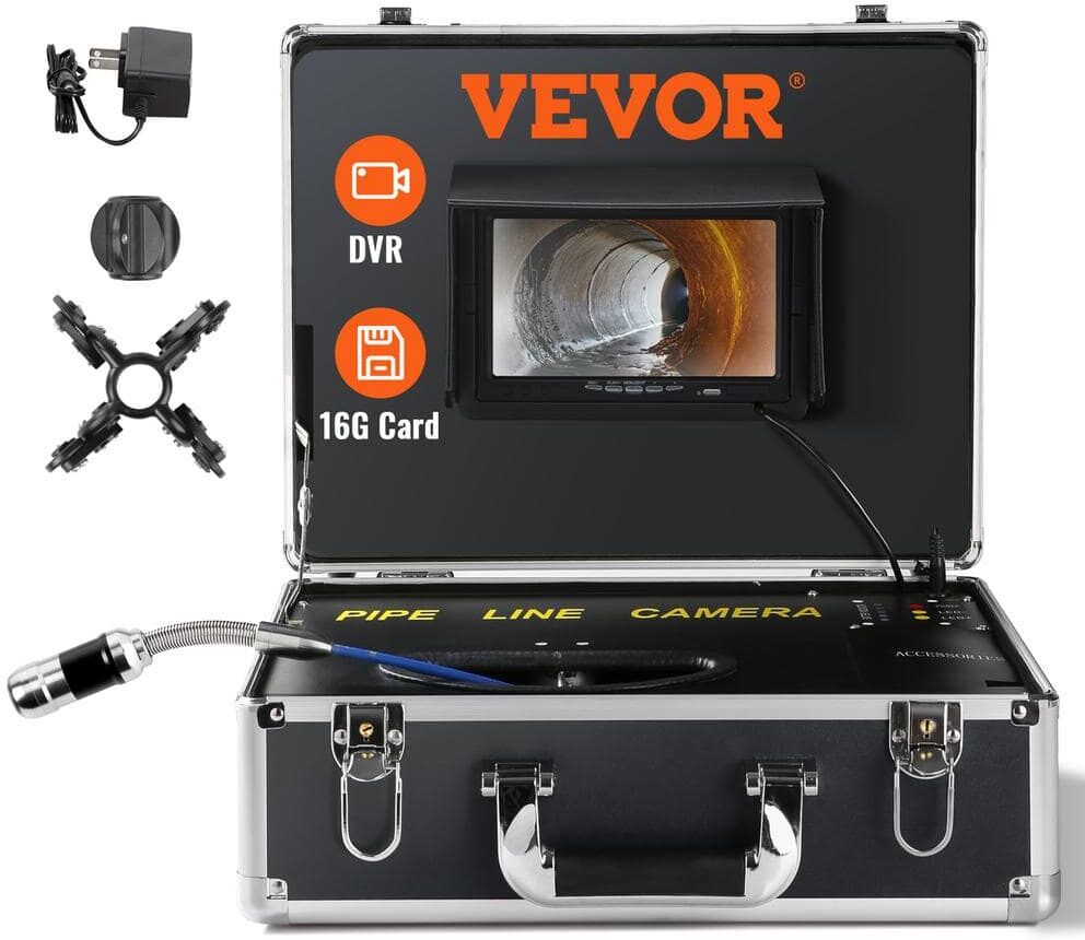 VEVOR Sewer Pipe Camera 7 in. Screen Pipeline Inspection Camera 98 ft. with DVR Function 16GB SD Card Storage Box for Market