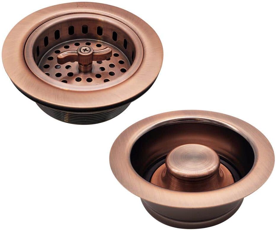 Westbrass Wing Nut Style Kitchen Basket Strainer with Waste Disposal Flange and Stopper, Antique Copper