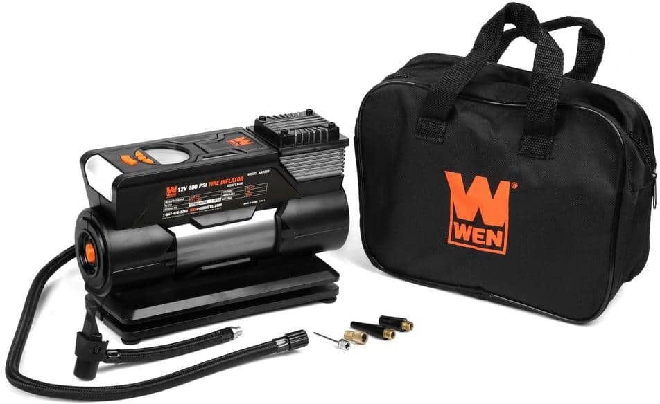 WEN 12-Volt 100 PSI 1.25 CFM Portable Air Compressor and Tire Inflator with Carrying Case