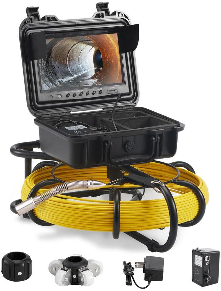 VEVOR Sewer Pipe Camera 9in. Screen Pipeline Inspection Camera 230 ft. IP68 with DVR Function,12 LED Light for Duct Drain Pipe