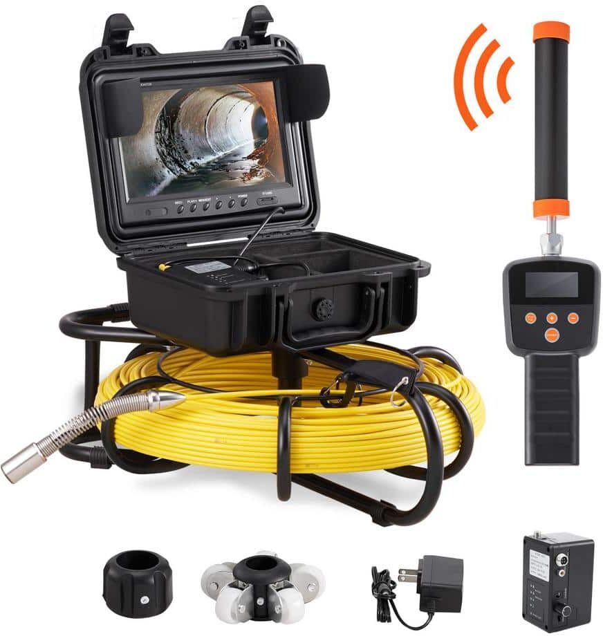 VEVOR Sewer Pipe Camera 9 in. Screen Pipeline Inspection Camera 300 ft. DVR with 512Hz Locator for Home Drain Market