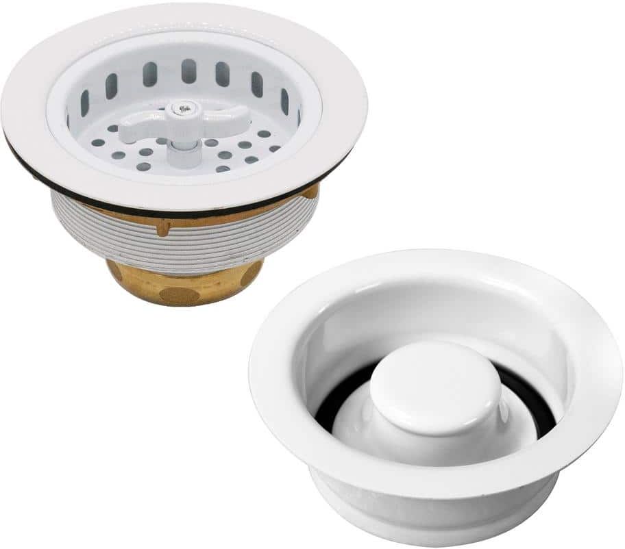 Westbrass Wing Nut Style Kitchen Basket Strainer with Waste Disposal Flange and Stopper, Powder Coat White