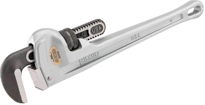 RIDGID 18 in. Aluminum Straight Pipe Wrench for Plumbing, Sturdy Plumbing Pipe Tool with Self Cleaning Threads and Hook Jaws