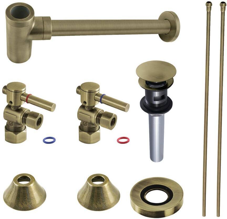 Kingston Modern 1-1/4 in. Brass Plumbing Sink Trim Kit with Bottle Trap and Drain in Antique Brass