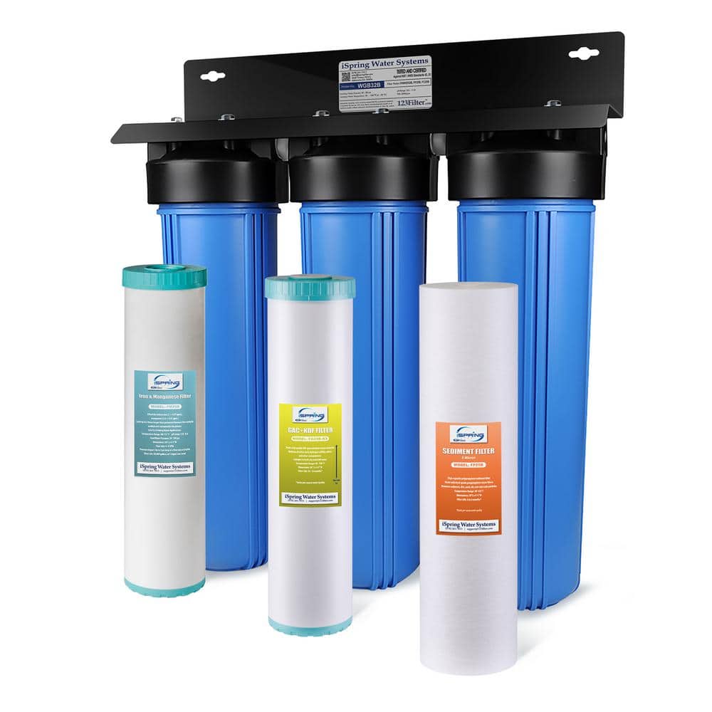 ISPRING 3-Stage Whole House Water Filter System, Sediment, Iron, Hydrogen Sulfide, PFAS, Lead, Chlorine, Chloramine, Manganese