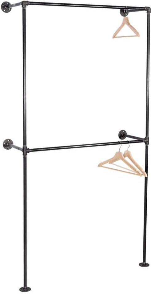 Pipe Decor 1/2 in. x 3.2 ft. L Black Pipe 2-Tier Wall Mounted Clothing Rack Kit