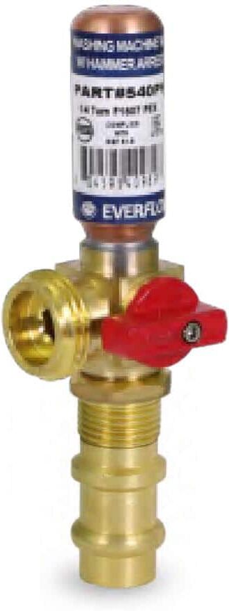 The Plumber's Choice 1/2 in. Press x 3/4 in. MHT Brass Washing Machine Replacement Valve with Hammer Arrestor Red- for Hot Water Supply