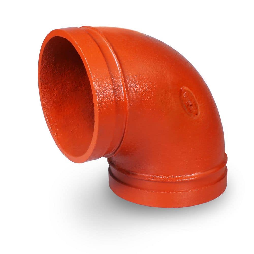The Plumber's Choice 6 in. Grooved Ductile Iron 90° F-Elbow Short Radius, Joins Pipes in Wet and Dry Systems Full Flow in Orange