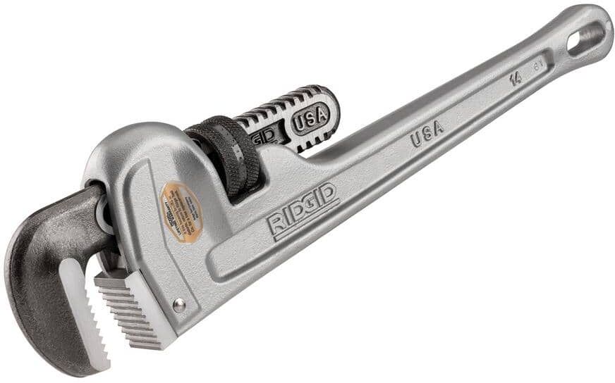 RIDGID 14 in. Aluminum Straight Pipe Wrench for Plumbing, Sturdy Plumbing Pipe Tool with Self Cleaning Threads and Hook Jaws