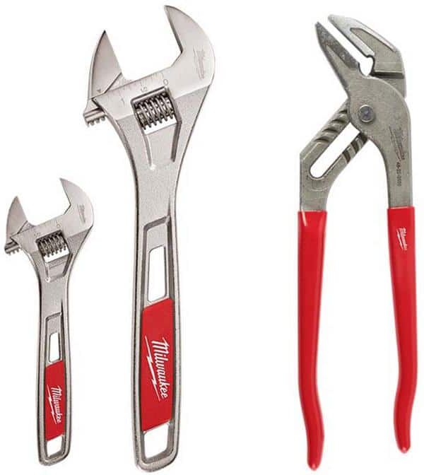 Milwaukee 6 in. and 10 in. Adjustable Wrench with 10 in. Smooth Jaw Plier (3-Pieces)