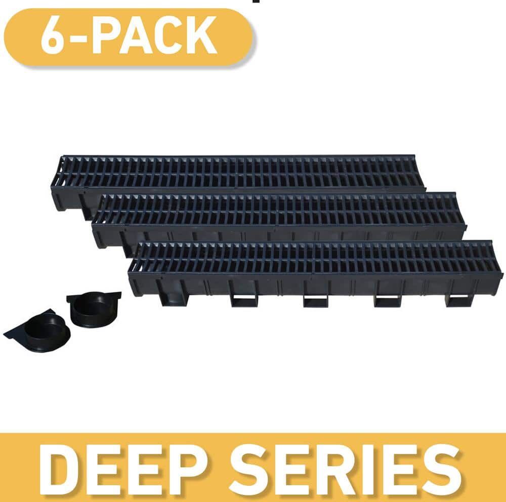 U.S. TRENCH DRAIN Deep Black 5.4 in. W x 5.4 in. D x 39.4 in. L Trench and Channel Drain Kit (6-Pack)