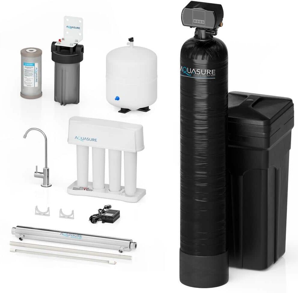 AQUASURE Signature Series 32,000 Grain Water Softener with 8 GPM Quantum UV Sterilizer + 75GPD Reverse Osmosis System