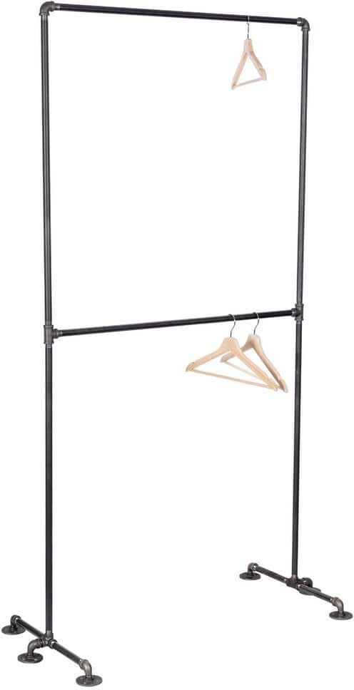 PIPE DECOR 1/2 in. x 3.2 ft. L Black Pipe 2-Tier Freestanding Clothing Rack Kit