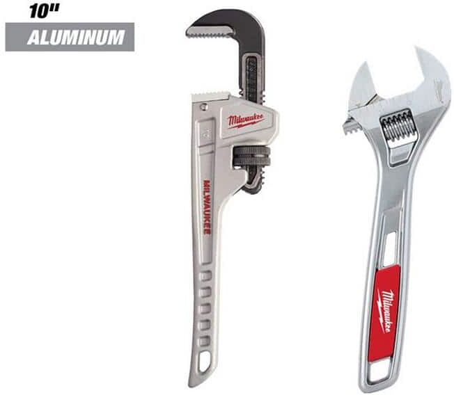 Milwaukee 10 in. Aluminum Pipe Wrench with 6 in. Adjustable Wrench (2-Piece)