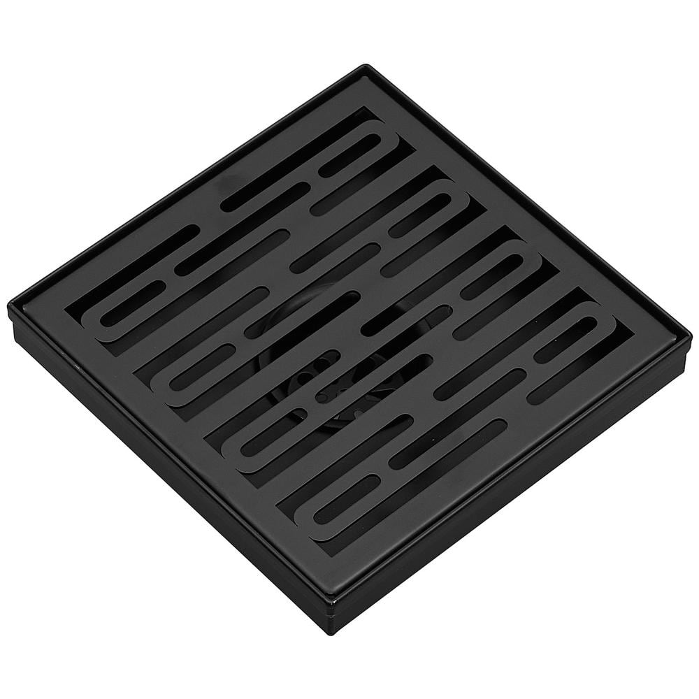 BWE 6 in. Square Stainless Steel Shower Drain with Slot Pattern Drain Cover In Matte Black