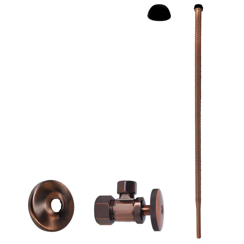 Westbrass 5/8 in. x 3/8 in. OD x 20 in. Corrugated Riser Supply Line Kit with 1/4-Turn Round Handle Angle Valve, Antique Copper