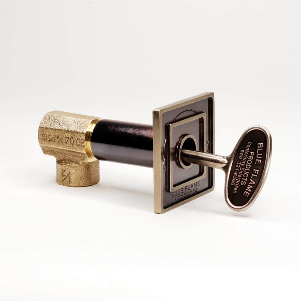 Blue Flame Square Universal Gas Valve Flange and Key with 1/2 in. Angled Valve in Antique Brass