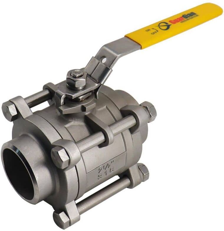 Guardian 3 in. 316Stainelss Steel 800 PSI 3-Pieces Full Port Butt Weld Ball Valve Blow Out Proof Stem API 608 Design