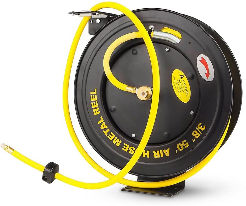 Stark 50 ft. x 3/8 in. I.D Retractable All-Weather Rubber Air Hose Reel with Auto Rewind, 1/4 in. NPT