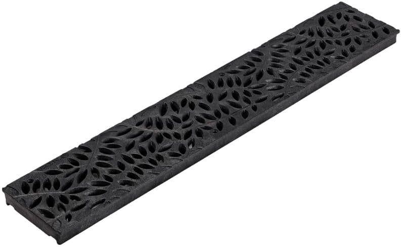 NDS Spee-D Channel Drain Grate, 4-7/16 in. wide X 2 ft. long, Decorative Botanical Design, Black Plastic