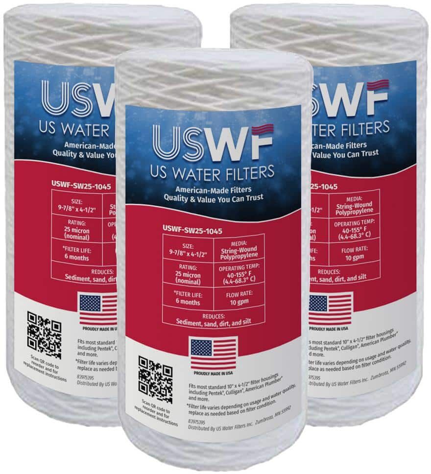 US Water Filters 25 Mic 10 in. x 4.5 in. String-Wound Polypropylene Sediment Whole House Water Filter Cartridge (3-Pack)