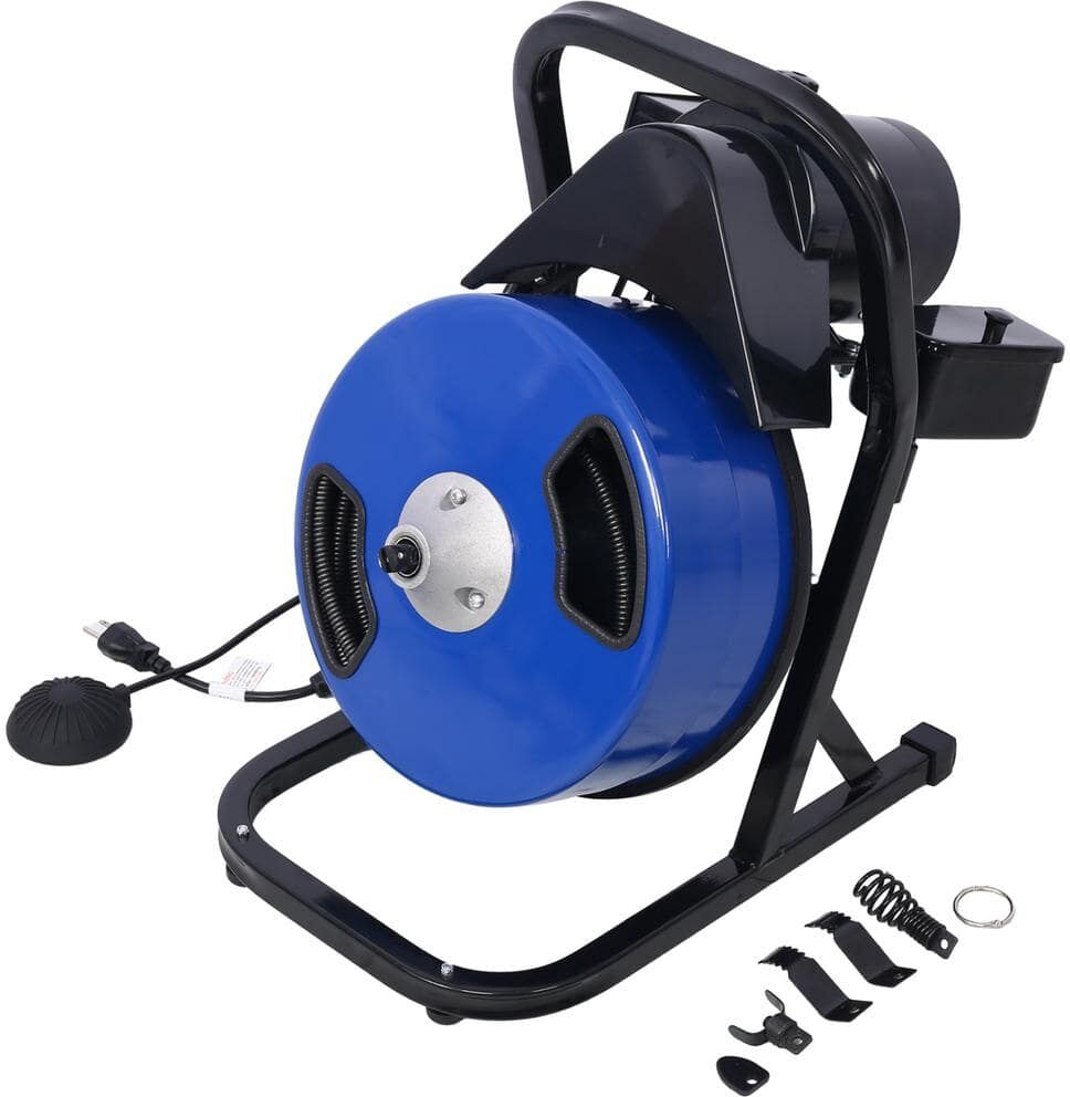 Electric Drain Auger 60 ft. x 1/2 in. Drain Cleaner Machine with 4-Cutter and Foot Switch for 1 in. to 4 in. Pipe