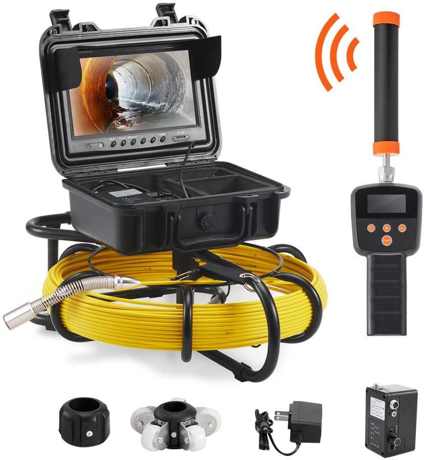 VEVOR Sewer Pipe Camera 9 in. Screen Pipeline Inspection Camera 165 ft. DVR with 512Hz Locator for Home Drain Market