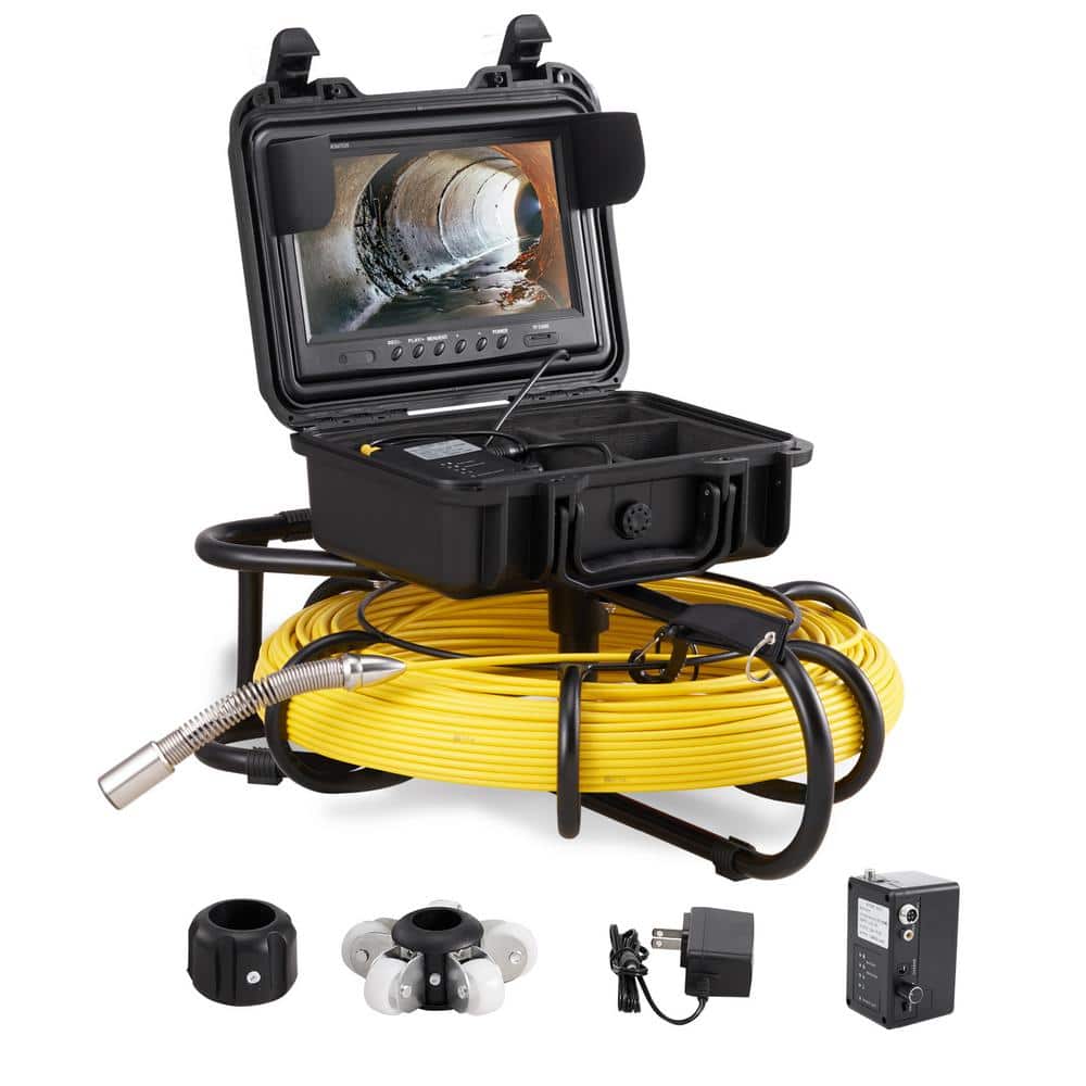 VEVOR Sewer Pipe Camera 9 in. Screen Pipeline Inspection Camera 300 ft. Snake Cable 720p with DVR Function for Duct Drain Pipe