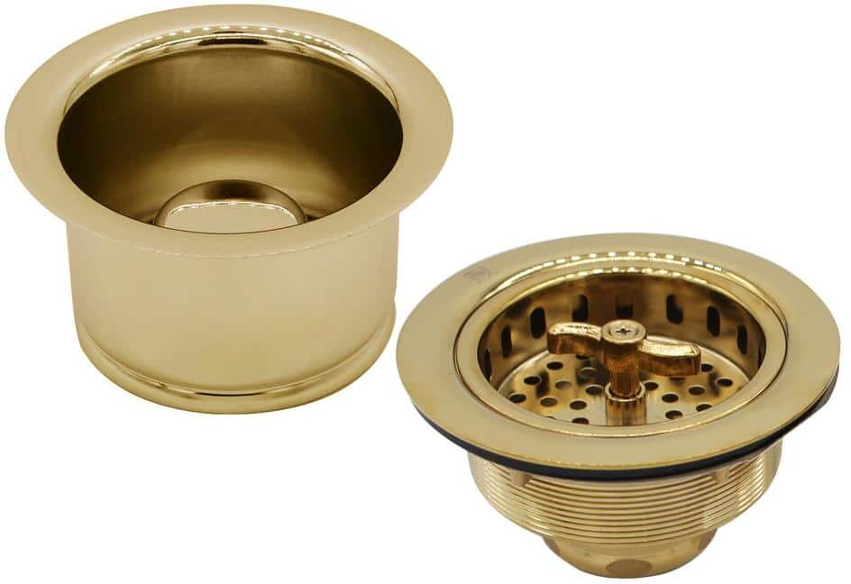 Westbrass COMBO PACK 3-1/2 in. Wing Nut Style Kitchen Sink Strainer and Extra-Deep Collar Disposal Flange/Stopper, Polished Brass