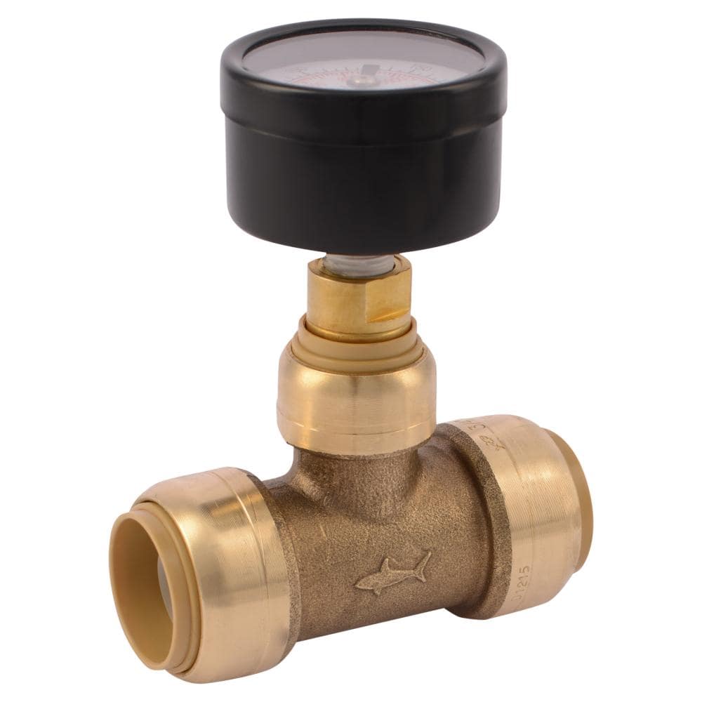 SharkBite 3/4 in. Push-to-Connect Brass Tee with Water Pressure Gauge
