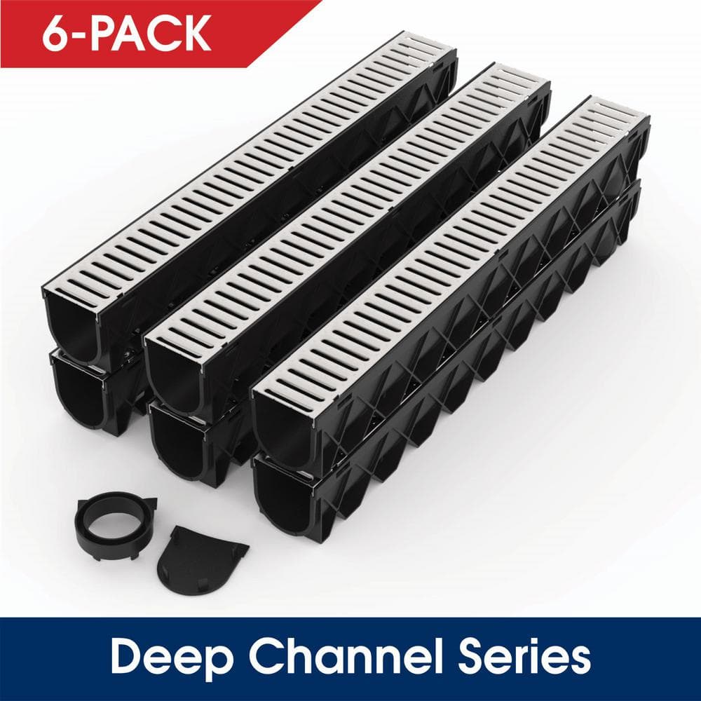 RELN Storm Drain Series 5 in. W x 5.25 in. D x 39.4 in. L Channel Drain Kit with Galvanized Grate (6-Pack)