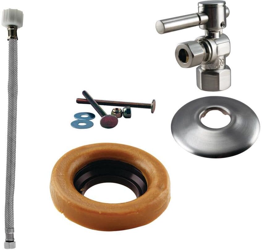 Westbrass 1/2 in. IPS Lever Handle Angle Stop Toilet Installation Kit with Steel Supply Line in Stainless Steel