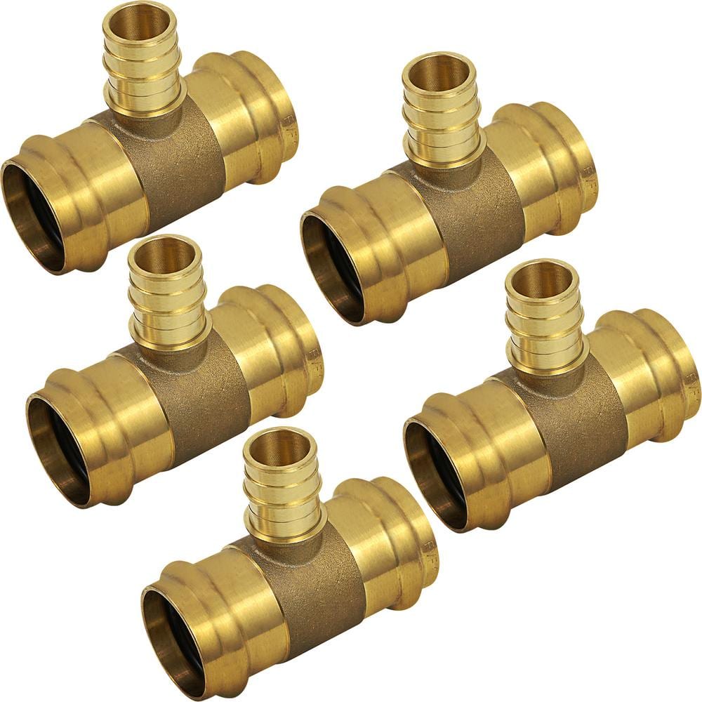 The Plumber's Choice 3/4 in. Pex A x 1 in. Press Lead Free Brass Tee Pipe Fitting (Pack of 5)