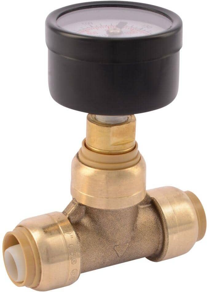 SharkBite 1/2 in. Push-to-Connect Brass Tee Fitting with Water Pressure Gauge